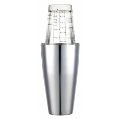 Afbeelding van BARCRAFT Boston Cocktailshaker met schaal in ML/oz gedrukte recepten, glas/roestvrij staal, 400 ml
