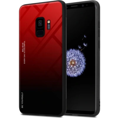 Afbeelding van Cadorabo Hoesje geschikt voor Samsung Galaxy S9 in ROOD ZWART Tweekleurige beschermhoes van TPU silicone Case Cover en achterzijde gehard glas