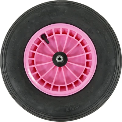 Afbeelding van FORT Kruiwagenwiel 400x100mm met 2PLy luchtband, kunststof velg Roze, aslengte 130 mm en Ø 20mm