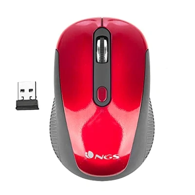 Afbeelding van NGS Haze Red Draadloze muis 2,4 GHz, USB voor computer of laptop met 3 toetsen en metalen scroll, 800/1600 dpi, rood