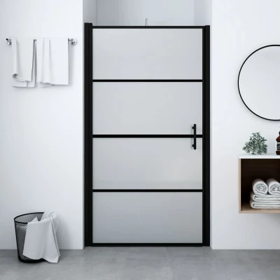 Afbeelding van Douchedeur mat 81x195 cm gehard glas zwart