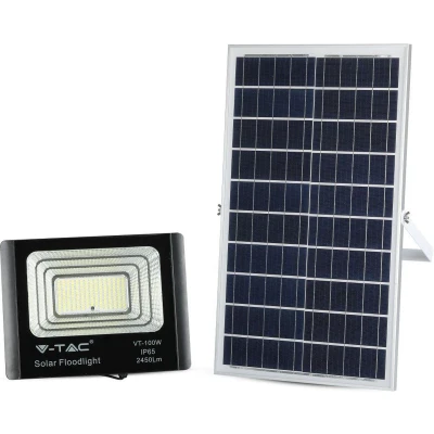 Afbeelding van V TAC VT 100W Schijnwerpers op zonne energie 35W Zwart IP65 2450 Lumen 6000K