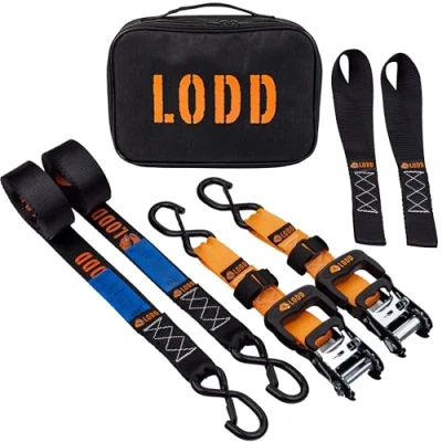 Afbeelding van LODD Motorfiets sjorbanden met ratel set bestaande uit 2 spanbanden 38 mm x 3,4 m + zachte transporttas (voor motorfietsen, ATV&#039;s, sneeuwscooter...)