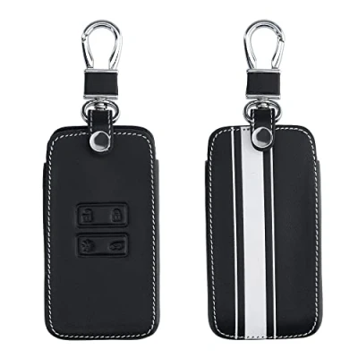 Afbeelding van kwmobile autosleutelhoes geschikt voor Renault 4 knops Smartkey autosleutel (alleen Keyless Go) Hoesje van imitatieleer in wit / zwart Rallystrepen design