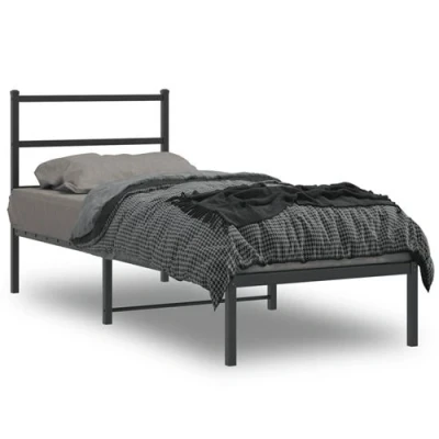 Afbeelding van vidaXL Bedframe met hoofdbord metaal zwart 75x190 cm