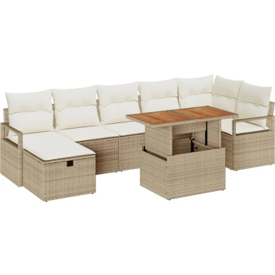 Afbeelding van vidaXL 8 delige tuinsofa set met kussens Beige Poly Rattan