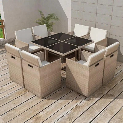 Afbeelding van 9 delige Tuinset met kussens poly rattan beige