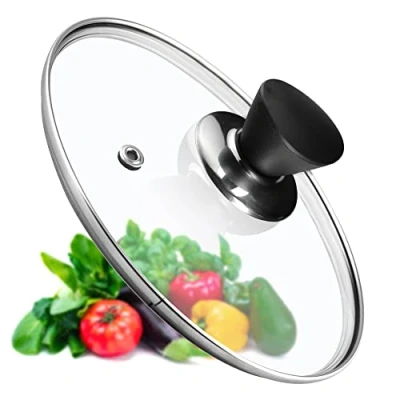 Afbeelding van KADAX Pandeksel, universeel glazen deksel met matzwarte handgreep, hittebestendig deksel, verkrijgbaar in verschillende maten, pannendeksel, voor pan, pan (22 cm)
