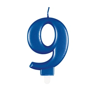 Afbeelding van Unique verjaardagskaars getal 9 cm, blauw, metallic, 1 stuk, 19619, 7 centimeter