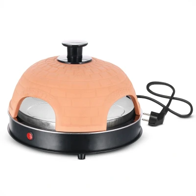 Afbeelding van Emerio PO 115985 Pizzarette 4 persoons Handgemaakte terracotta koepel Geïsoleerde bak spatels RVS bakplaat Cool touch