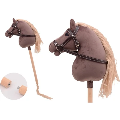 Afbeelding van Holly Horse Hobby paard de luxe met korte stok,ca. 80 cm halster , stokpaardje voor horsing om op te rijden kinderen zonder geluid
