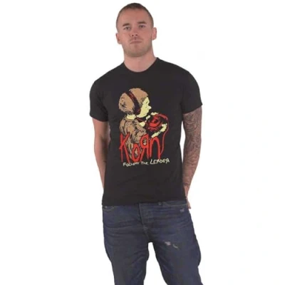 Afbeelding van Korn T shirt Follow The Leader Band Logo Officieel Naakt Uniseks Zwart, zwart.
