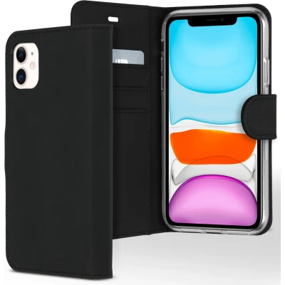 Afbeelding van iPhone 11 Hoesje Met Pasjeshouder Accezz Wallet Softcase Bookcase Zwart