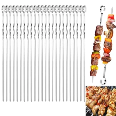 Afbeelding van AOMAIGAD 24 stuks roestvrijstalen spiesen, 30 cm, kebabspiesen, herbruikbaar, voor barbecue, vlees, groenten, kampvuur, barbecue