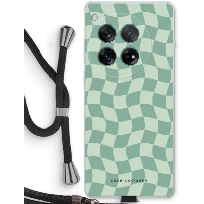 Afbeelding van Case Company® hoesje met Koord geschikt voor OnePlus 12r Grid Groen Telefoonhoesje Zwart Bescherming aan alle Kanten en Over de Schermrand