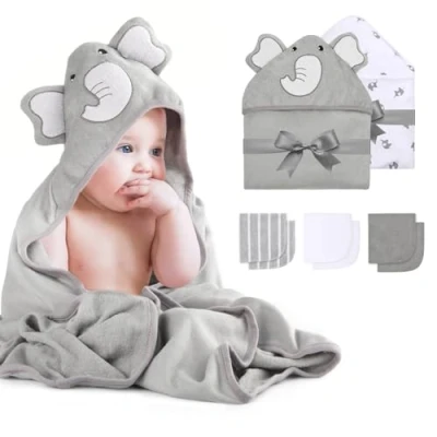 Afbeelding van Momcozy Badhanddoeken en washandjes met capuchon, 8 washandjes, 2 stuks badcape voor baby&#039;s, 76 x cm &amp; 6 katoen, vierkant, 24 cm, zacht sterk absorberend