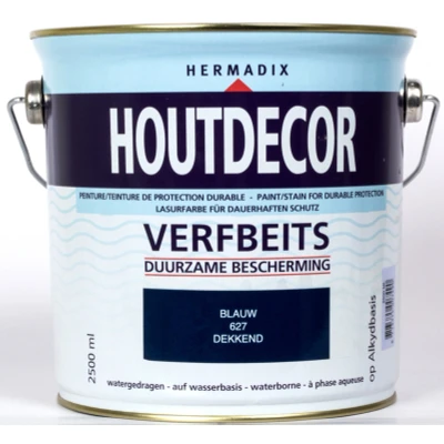 Afbeelding van Hermadix Houtdecor Verfbeits Dekkend 627 Blauw 2,5 liter Tuinbeits