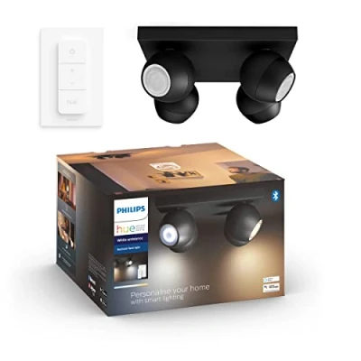 Afbeelding van Philips Hue Buckram opbouwspot warm tot koelwit licht 4 spots zwart 1 dimmer switch