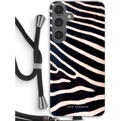 Afbeelding van Case Company® hoesje met Koord geschikt voor Samsung Galaxy S24 Plus Zebra Telefoonhoesje Zwart Bescherming aan alle Kanten en Over de Schermrand