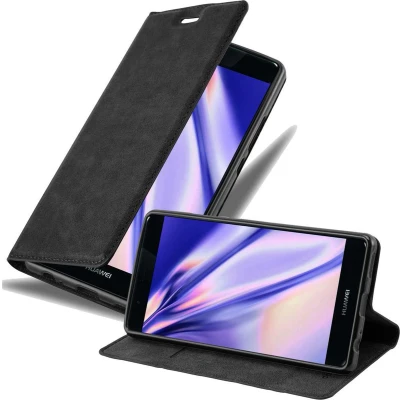 Afbeelding van Cadorabo Hoesje geschikt voor Huawei P9 PLUS in ZWARTE NACHT Beschermhoes met magnetische sluiting, standfunctie en kaartvakje Book Case Cover Etui