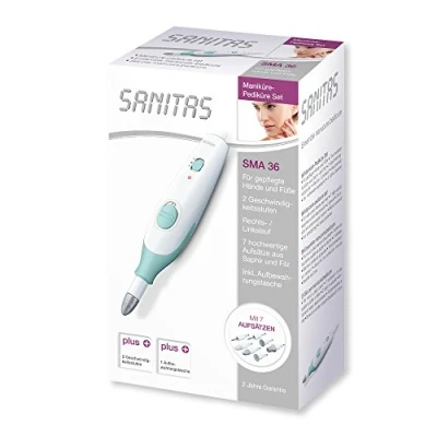 Afbeelding van Sanitas SMA 36 Elektrische nagelvijl Nagelfrees Manicure en Pedicure set 7 Opzetstukken Opbergtas 2 Standen Links rechtsdraaiend Jaar garantie Wit/groen