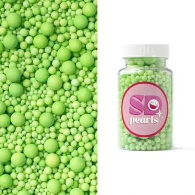 Image de SD Pearls Perles de sucre comestibles pour gâteaux, muffins et cupcakes (vert clair, 3,4,5,7,10 mm, 100 g)