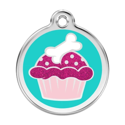 Afbeelding van Cupcake Aqua glitter hondenpenning large/groot dia. 3,8 cm RedDingo