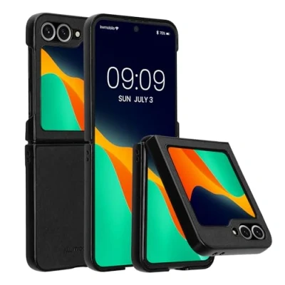 Afbeelding van kwmobile Hoesje geschikt voor Samsung Galaxy Z Flip6 2 delig telefoonhoesje in zwart Imitatieleer