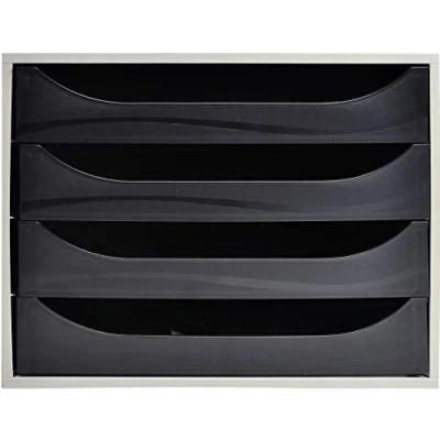Afbeelding van Exacompta Ref 2286014D EcoBox ladeset 248 x 284 234 mm groot, 4 laden, geschikt voor A4+ documenten, stapelbaar, veiligheidsstopfunctie zwart