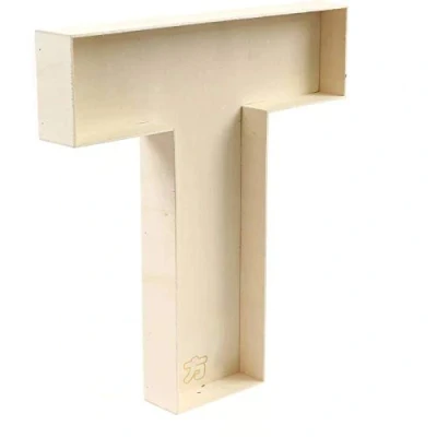 Afbeelding van Letter T van onbehandeld hout om te vullen, 22 cm
