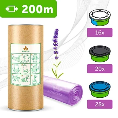 Afbeelding van 200 m ECO navulfolie voor luieremmer, compatibel met Tommee Tippee TEC, Simplee, Twist &amp; Click, Angel navulcassettes, lavendelgeur + DEOACTIV FREE