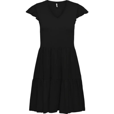 Afbeelding van ONLY Onlmay LIFE CAP Sleeves Frill Dress Jerseyjurk, Dames, Maat: XS, Black