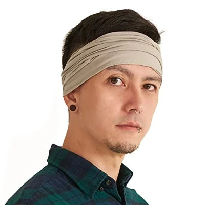 Afbeelding van Japanse Bandana Haarband voor Mannen en Vrouwen Comfy Lichtgewicht Elastische Head Bands perfect Fitness Sport Voetbal Tennis Joggen, beige, M