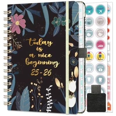 Afbeelding van Gumiho Weekkalender 2025 2026, spiraalbinding, A5 planner (juli juni 2026), 12 maanden, schoolagenda met penlus en planstickers (blauw)