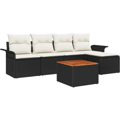 Afbeelding van vidaXL 6 delige Tuin Sofa Set met Kussens Zwart Poly Rattan Acacia, 2 persoons Opslag &amp;