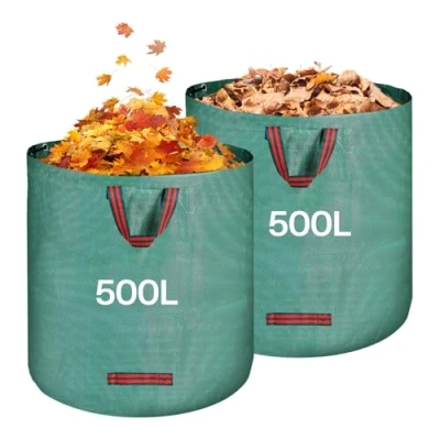 Afbeelding van QOEOTUY Tuinafvalzakken, 2 x 500 liter, opvouwbare tuinafvalzakken met handgrepen, tuinbladeren, waterdicht, polypropyleen (PP), herbruikbaar