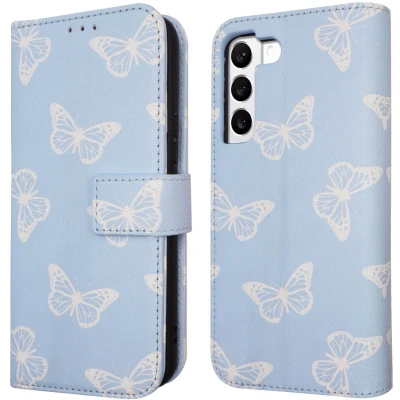 Afbeelding van iMoshion Hoesje Geschikt voor Samsung Galaxy S22 Met Pasjeshouder Design Bookcase smartphone Blauw / Butterfly