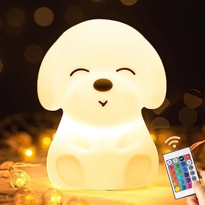 Afbeelding van Nachtlampje voor baby&#039;s, kinderen, afstandsbediening, 16 kleuren, led, bedlampje, slaapkamer, met dimbare timer, oplaadbaar, kawaii, hond, cadeau