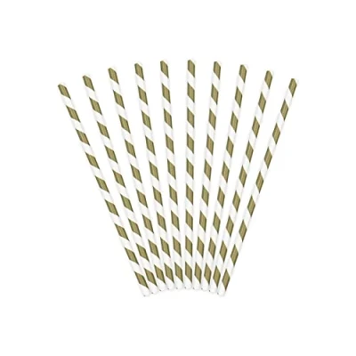 Afbeelding van Partydeco Rietjes Stripes Wit/Goud (10 stuks)