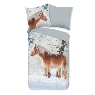 Afbeelding van Good Morning Kinderdekbedovertrek &quot;haflinger paard in de sneeuw&quot; Multi (135x200 cm) Katoen Flanel