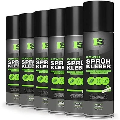 Afbeelding van Spraytive Power spuitlijm 6 x 500 ml, voor textiel, vlies, schuim, leer, dakhemel, tapijt, papier en meer, permanente lijm met variabele sproeiinstelling