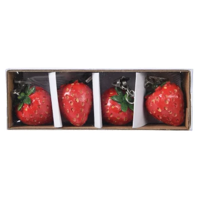 Afbeelding van Decoris tafelkleedgewichtjes/hangers 4x aardbei kunststeen rood