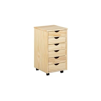 Image de Inter Link Caisson de bureau à roulettes Avec tiroirs Meuble rangement mobile Pin massif 6 Naturel vernis