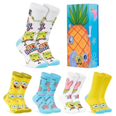 Afbeelding van Spongebob herensokken, fantasie, set van 5 paar cadeau idee voor volwassenen, jongeren, 39 44, 40 45, Veelzijdig te gebruiken.