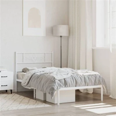 Afbeelding van Bedframe met hoofdbord metaal wit 90x190 cm