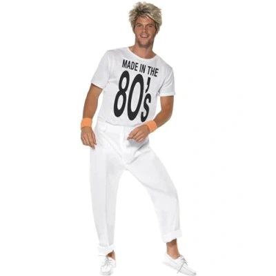 Afbeelding van Smiffy&#039;s Jaren 80 &amp; 90 Kostuum Made In The 80s Man Wit / Beige Large Carnavalskleding Verkleedkleding