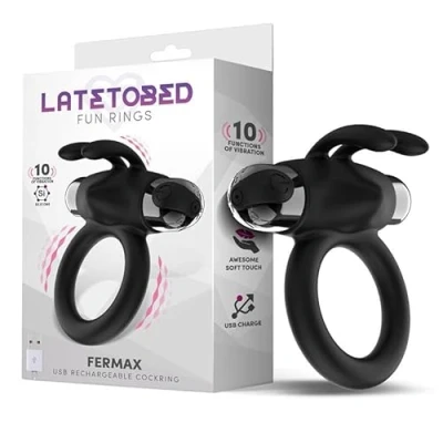 Afbeelding van Fermax Vibrating Ring with Rabbit USB Silicone Black