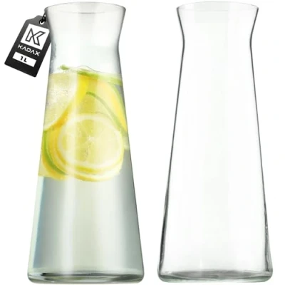Afbeelding van KADAX glazen karaf, robuuste waterkaraf, vaatwasmachinebestendig, drankkaraf, loodvrije karaf voor water, sap, limonade, melk (1 liter 2 stuks)