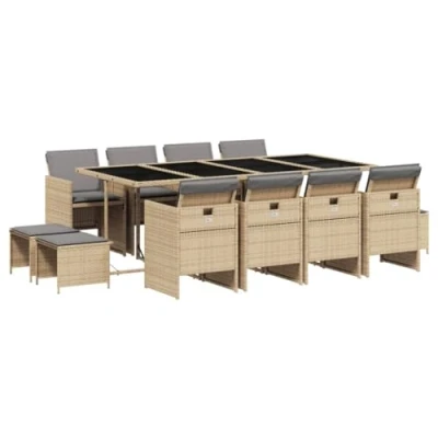 Afbeelding van vidaXL 13 delige Tuinset met kussens poly rattan gemengd beige