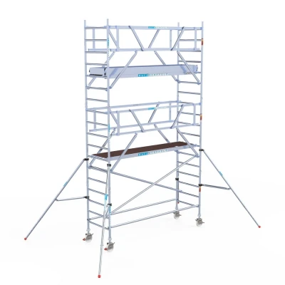 Afbeelding van Professionele aluminium rolsteiger 0.90x3.05x6.2m werkhoogte carbon vloer + dubbele voorloopleuning